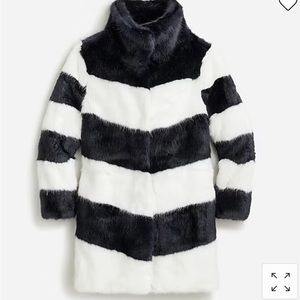 NWT J. Crew Womens Collection Coat Faux-fur Topcoat in Navy/White Stripe